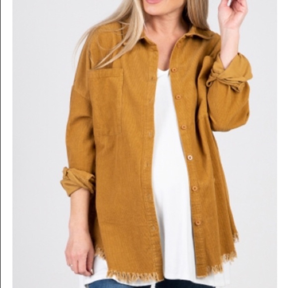 NWOT Pinkblush camel frayed corduroy shirt